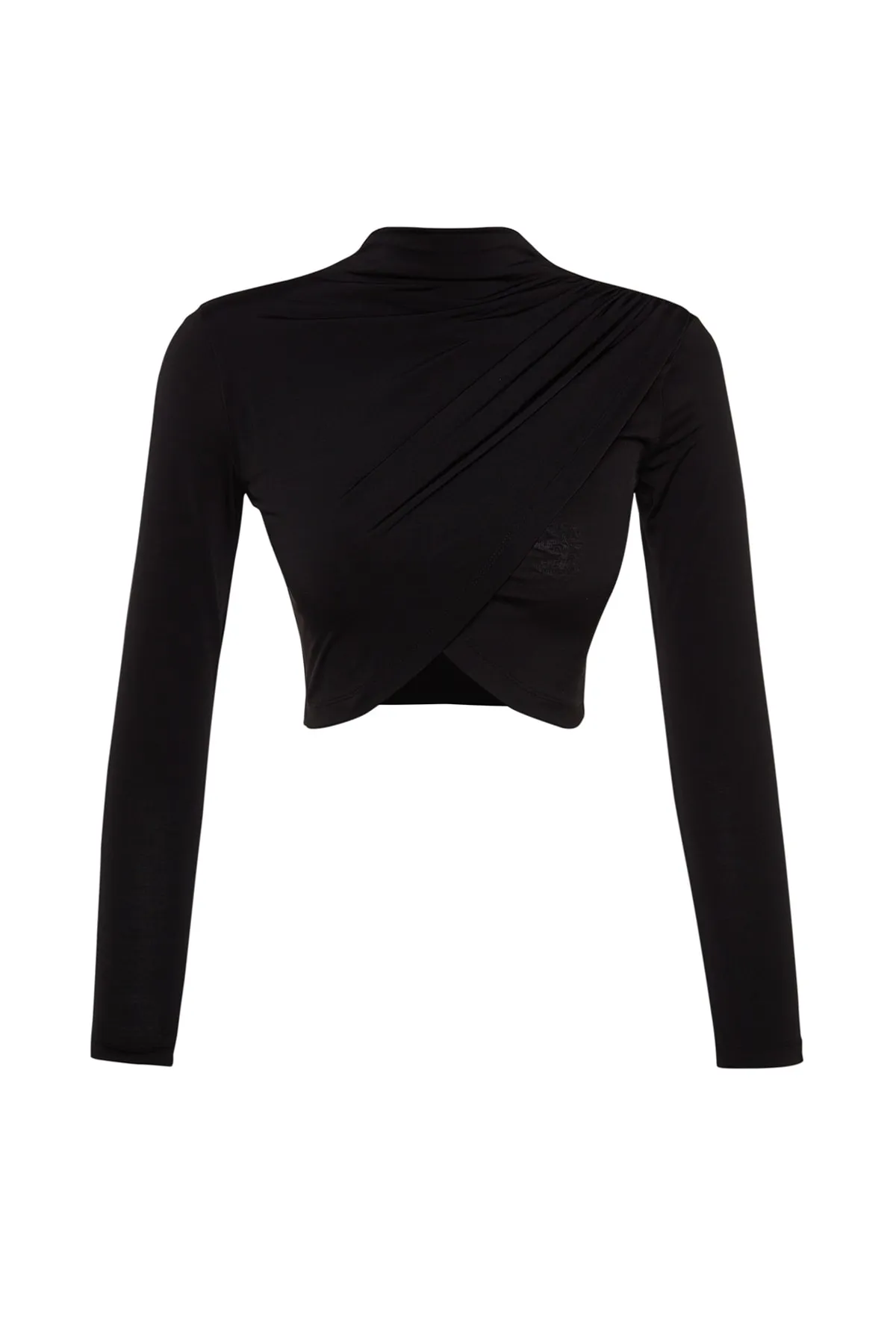 Trendyol Collection  Schwarze drapierte Crop-Bluse mit hohem Kragen TWOAW24BZ00164