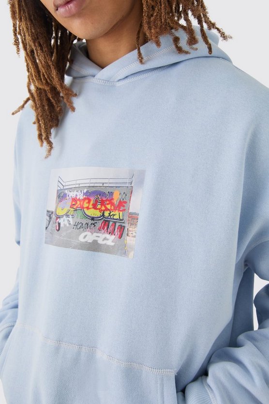 Kastiger Oversize Hoodie mit Print