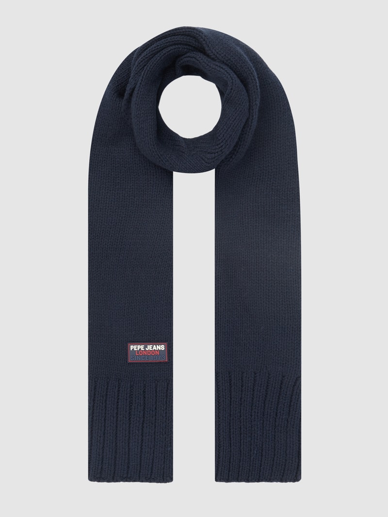 Schal mit Logo-Badge Modell 'Hayes' in marineblau