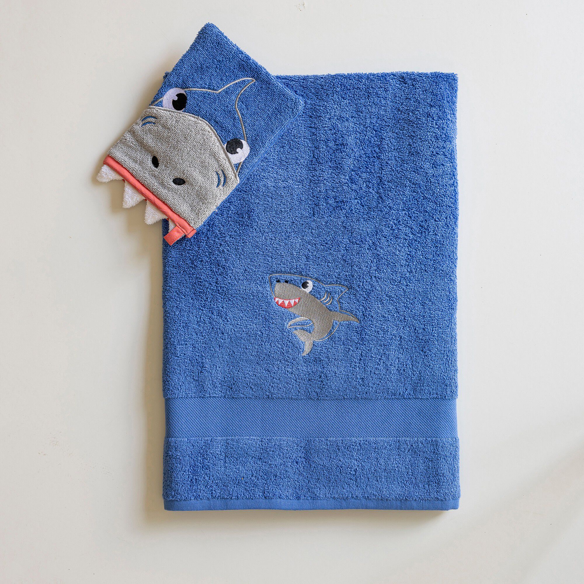 Collection éponge enfant brodée requin coton