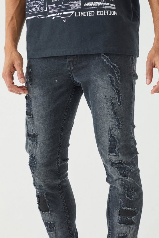 Schwarze Skinny Stretch Jeans mit Rissen