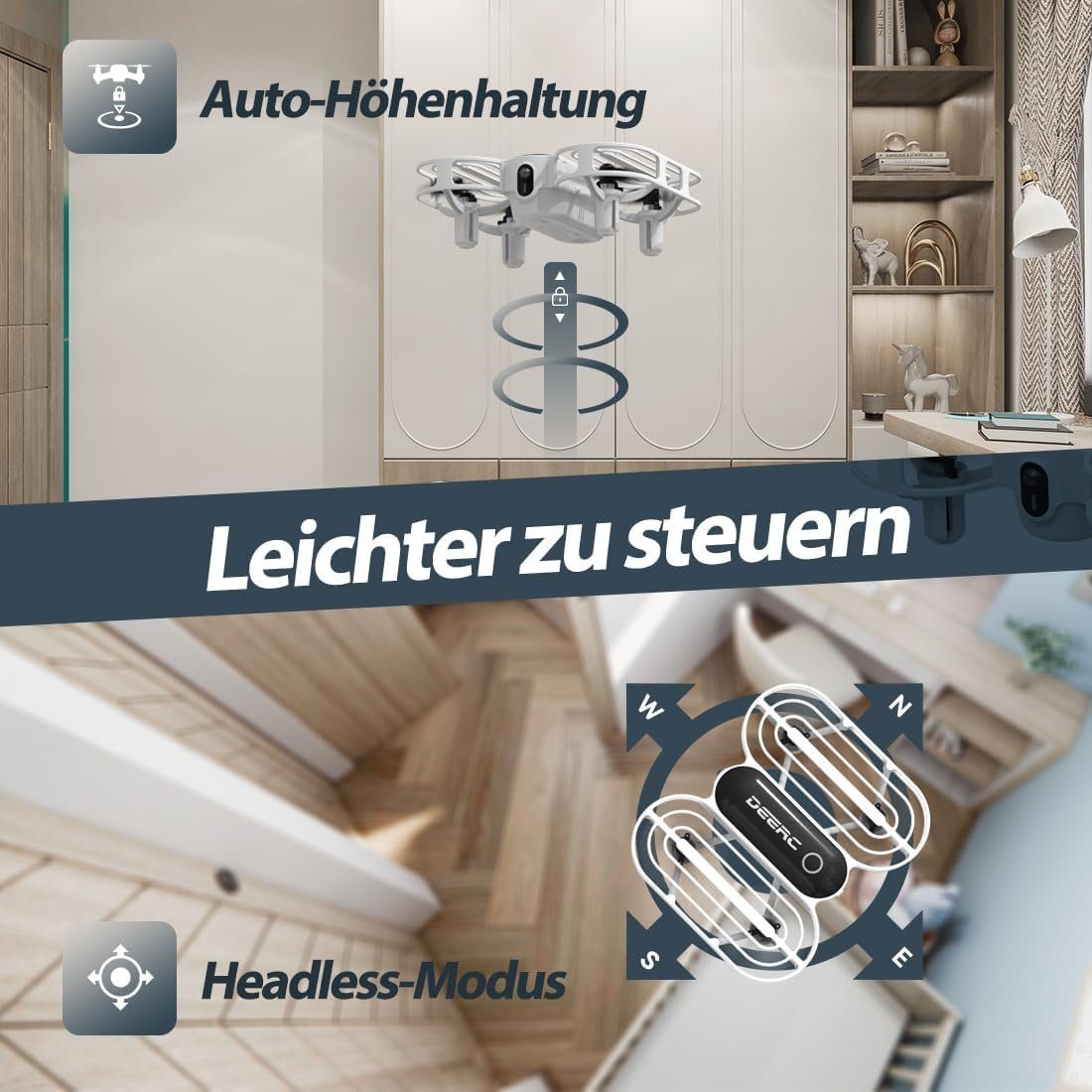 DEERC D11 Mini Kinder RC Quadrocopter mit 2 modulare Akkus Drohne (One-Key-Start 3 Geschwindigkeit Spielzeug Geschenk fürAnfänger Jungen)