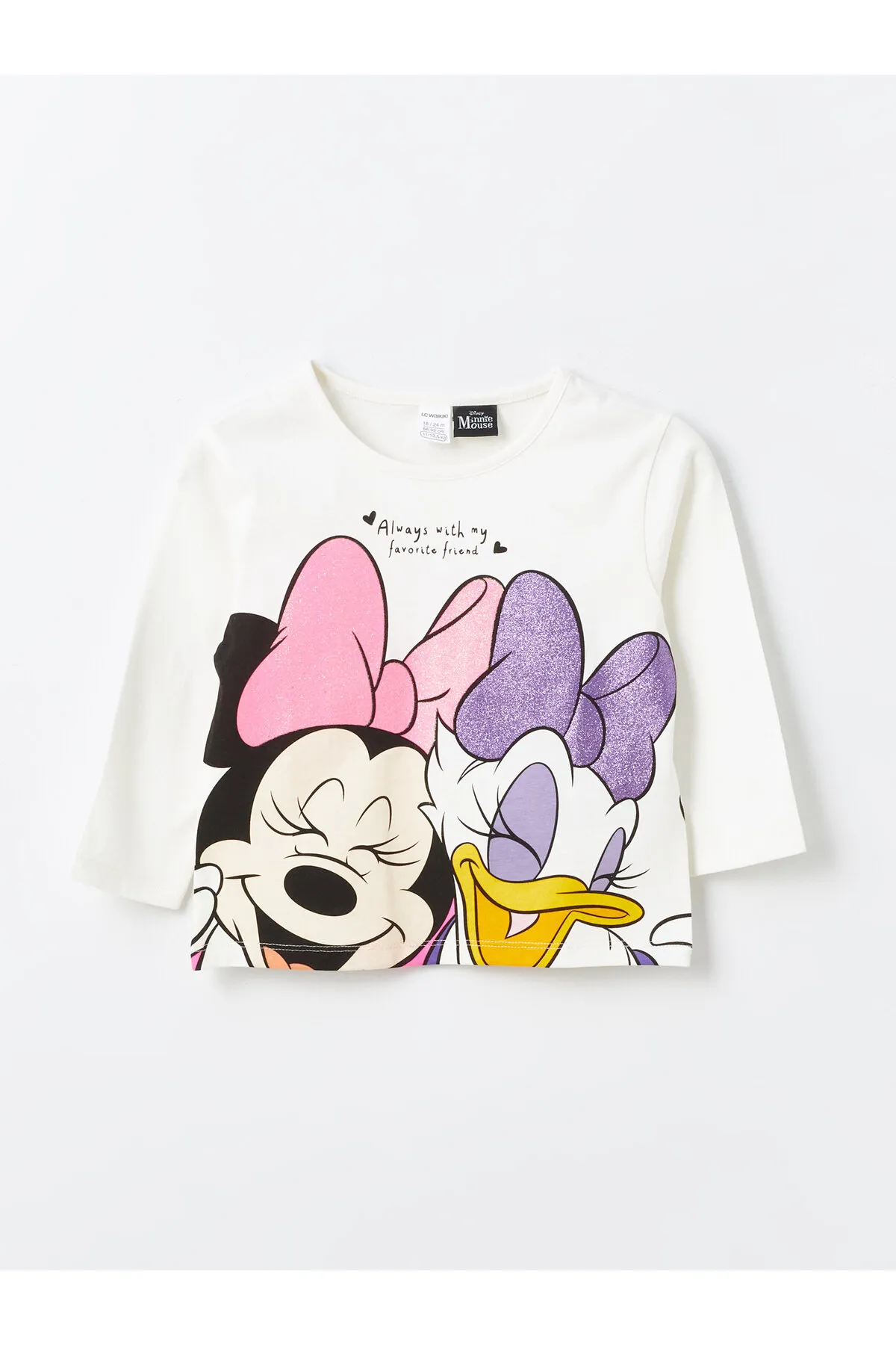 LC Waikiki  Langärmliges T-Shirt mit Rundhalsausschnitt und Minnie Mouse-Aufdruck für Mädchen