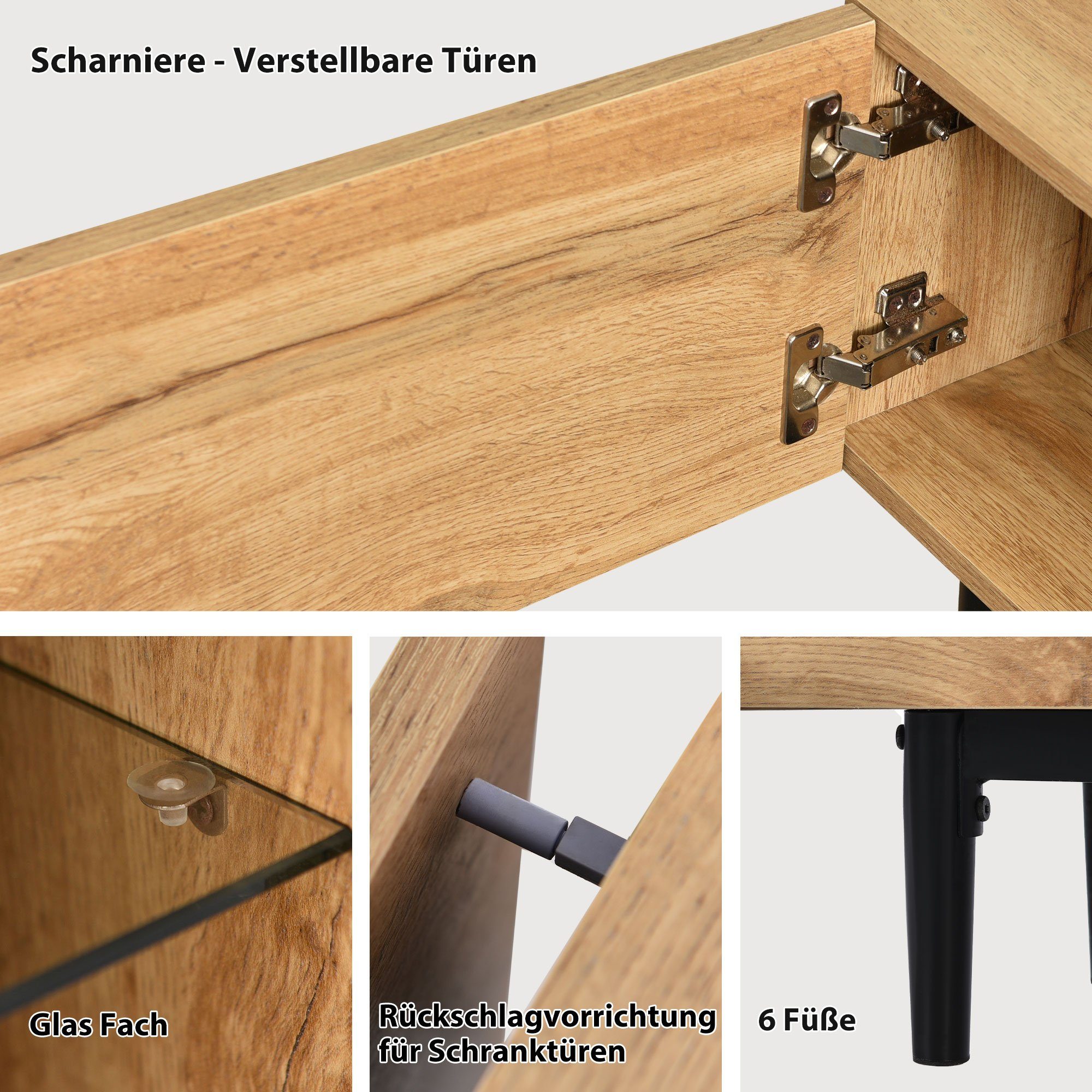 HAUSS SPLOE TV-Schrank TV-Lowboards TV Schrank Fernsehschrank TV-Tisch (mit Holzmaserung, variable LED-Leuchten) 7 Arten von LED-Leuchten, Verschiedene Funktionen