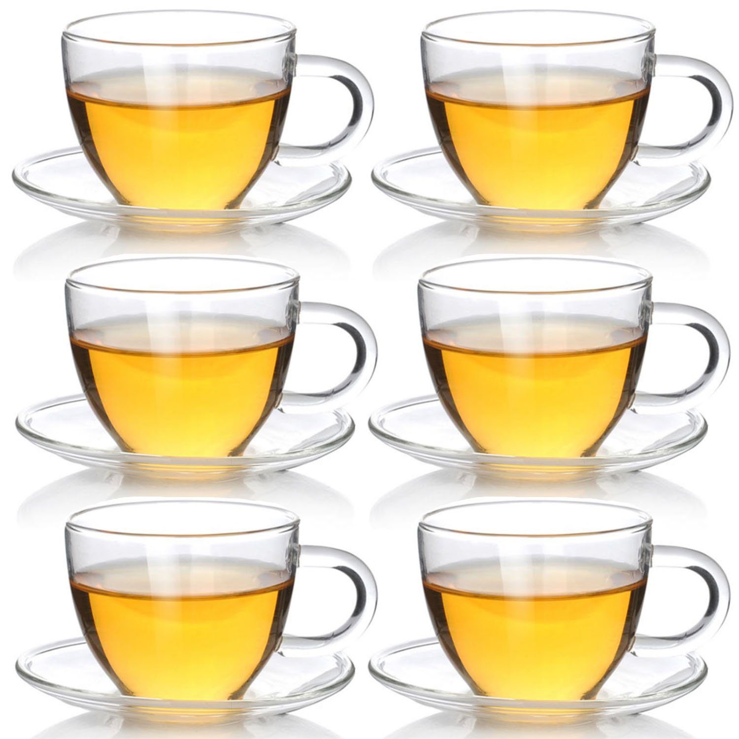 Dimono Tasse Tee & Kaffeetassen Set; 80 ml Fassungsvermögen, Borosilikatglas, Espresso Gläser & Untertasse