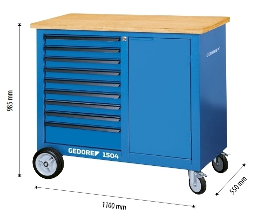 Gedore 1873849 1504 0810 Banc de lucru mobil cu 9 sertare + set de scule cu 325 de piese