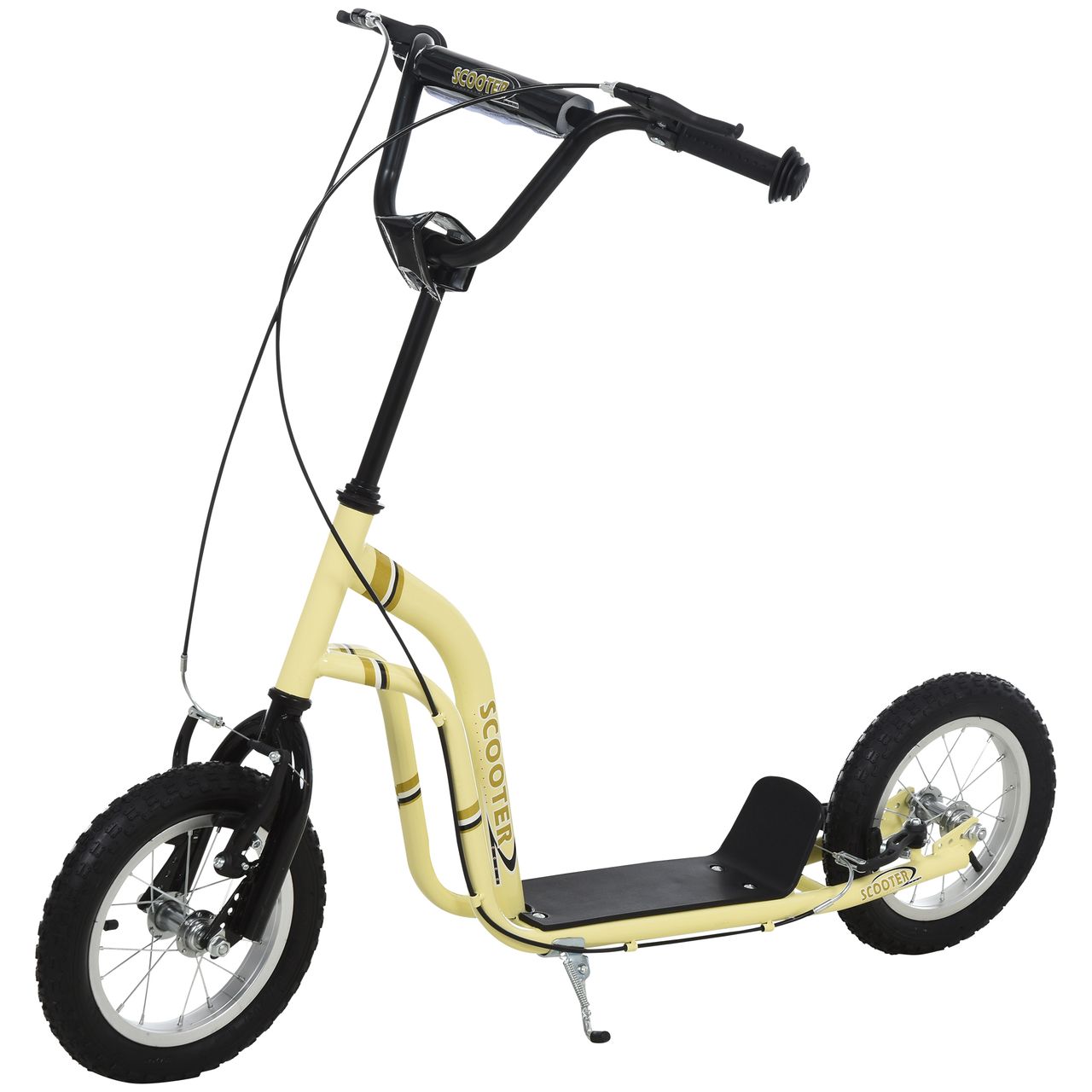 HOMCOM Kinderroller Scooter Tretroller Cityroller Kinder Roller Kickboard mit Luftreifen 12 Zoll Beige 120 x 58 x 80-85 cm