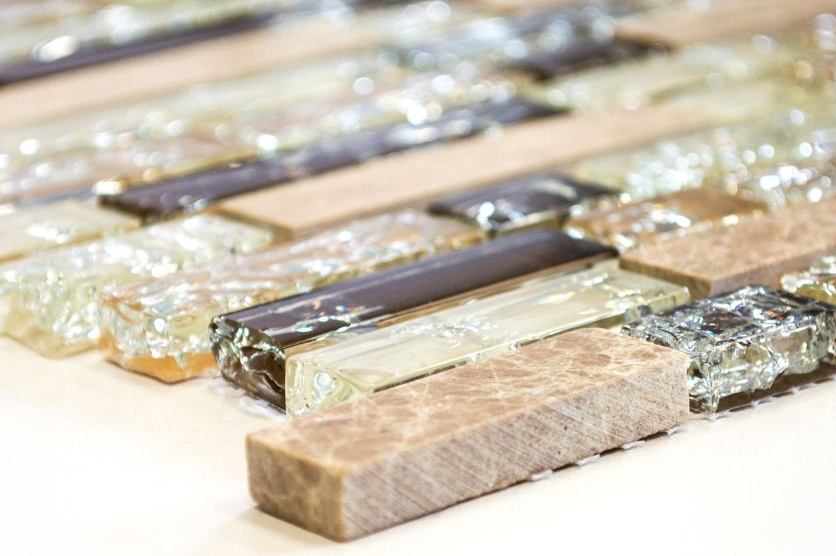 Mosani Mosaikfliesen Glasmosaik Naturstein Mosaik hellbeige glänzend / 10 Matten