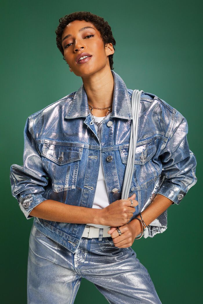 Jeansjacke in Metallic-Optik