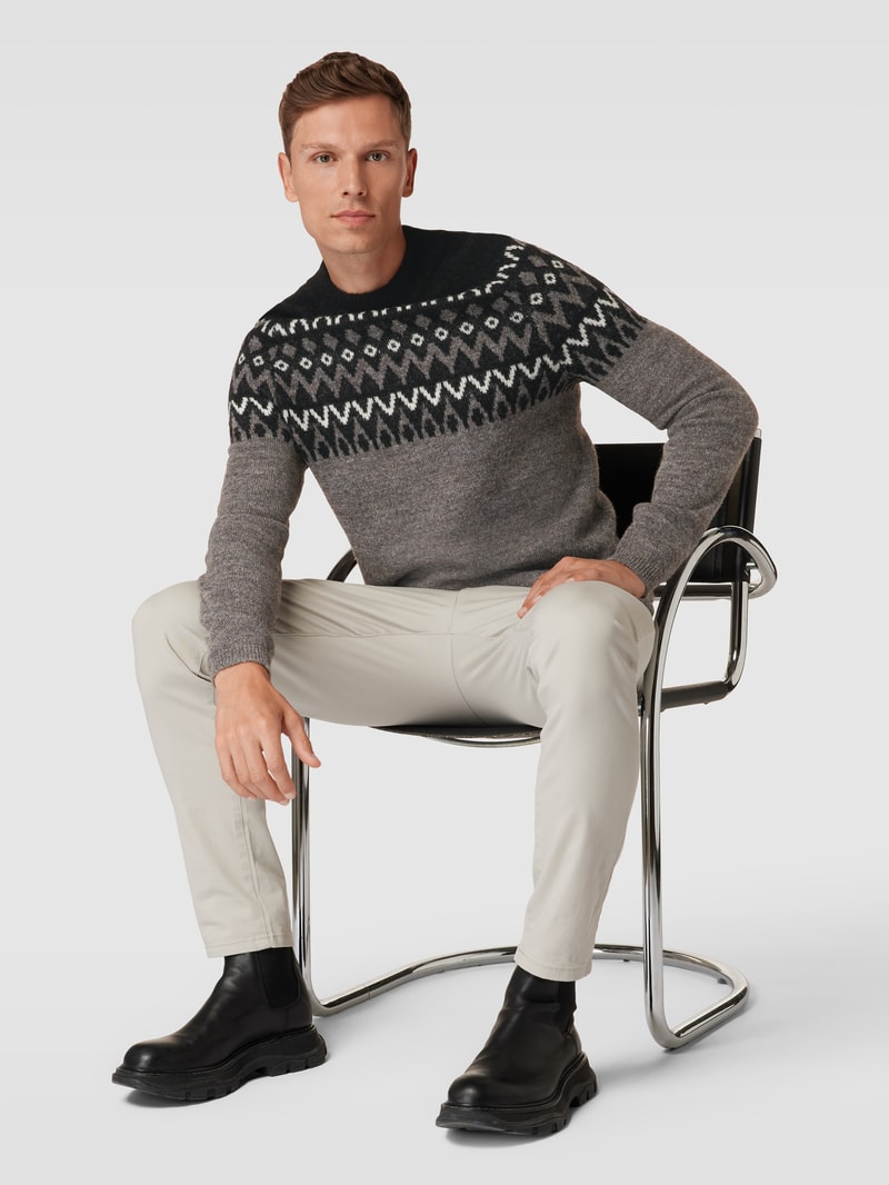 Strickpullover mit Allover-Muster Modell 'norwegian' in hellbraun meliert