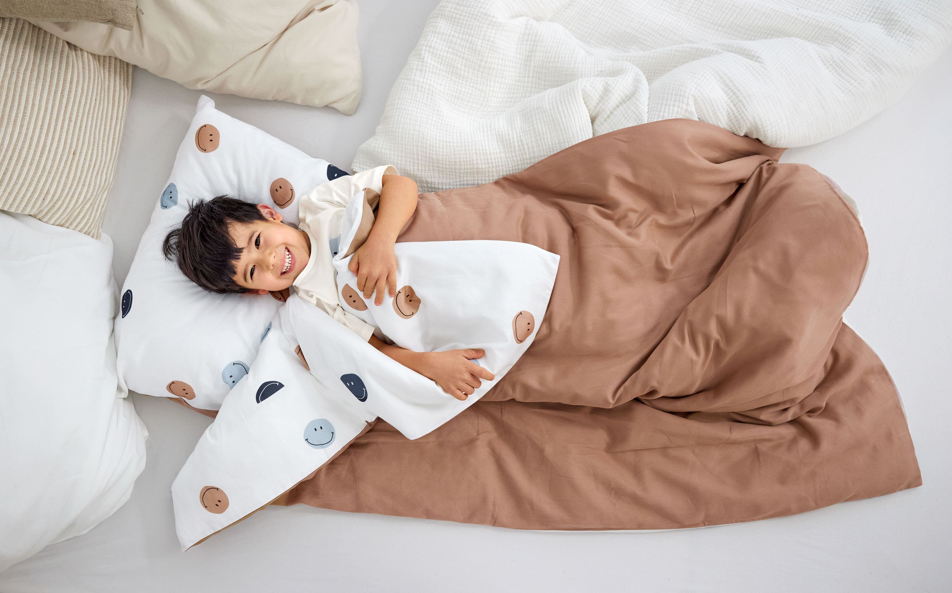 Bettwäsche Set Kinder - Bio Baumwolle, Smile, Braun Milky