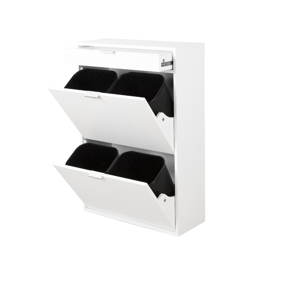Happy Home Happy Home Mülleimerschrank mit Schublade & 4 Abfalleimer weiß