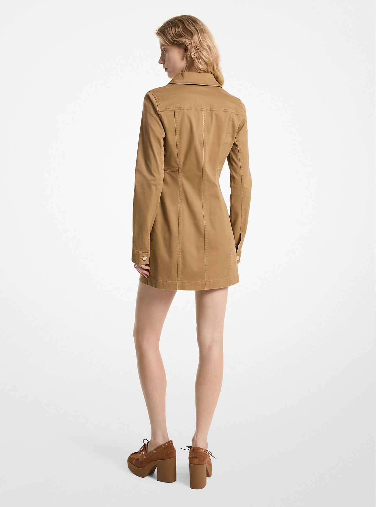 Stretch Organic Cotton Lace-Up Dress - DARK CAMEL