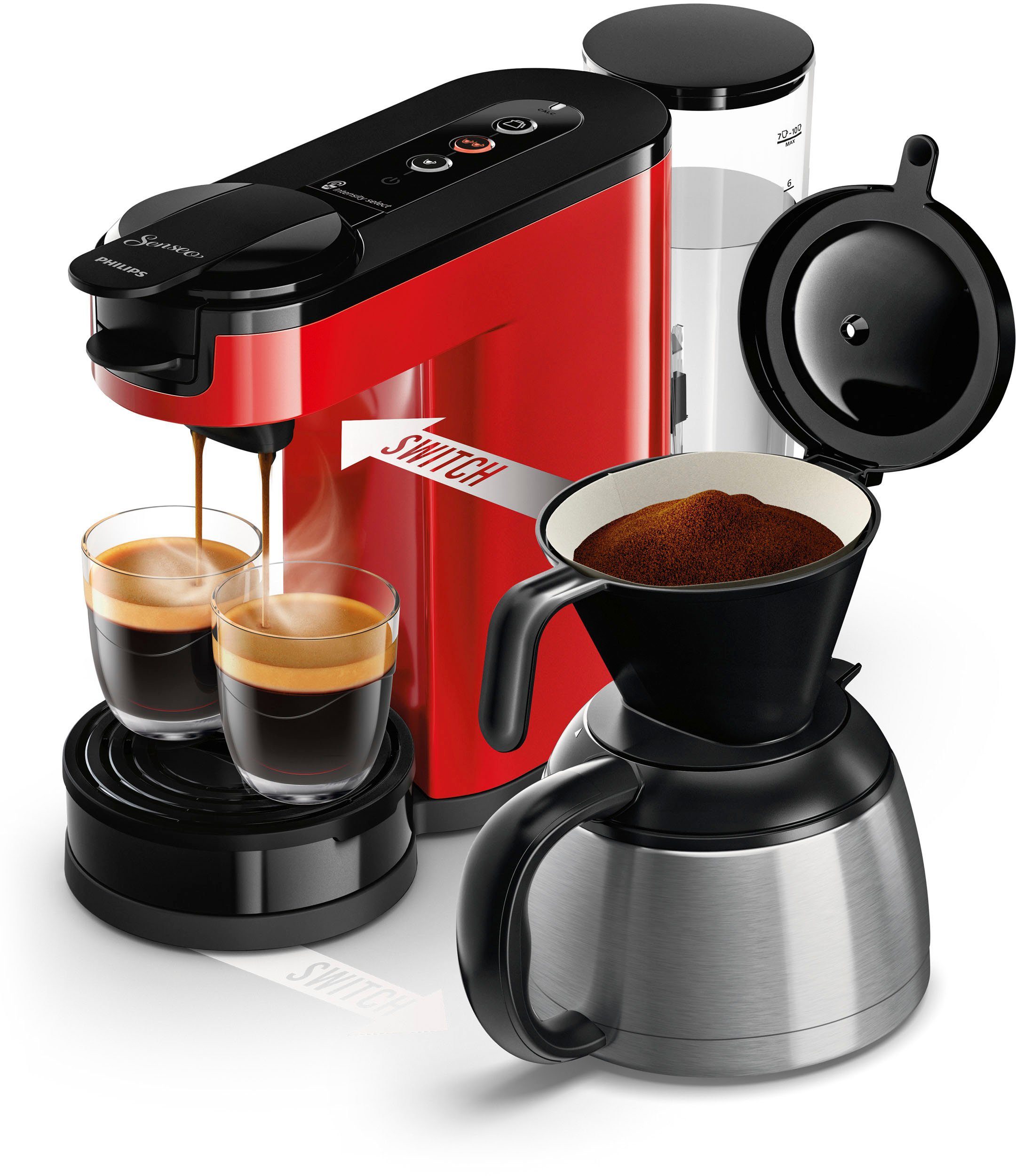 Philips Senseo Kaffeepadmaschine Switch HD6592/84, 1l Kaffeekanne, inkl. Kaffeepaddose im Wert von 9,90 € UVP