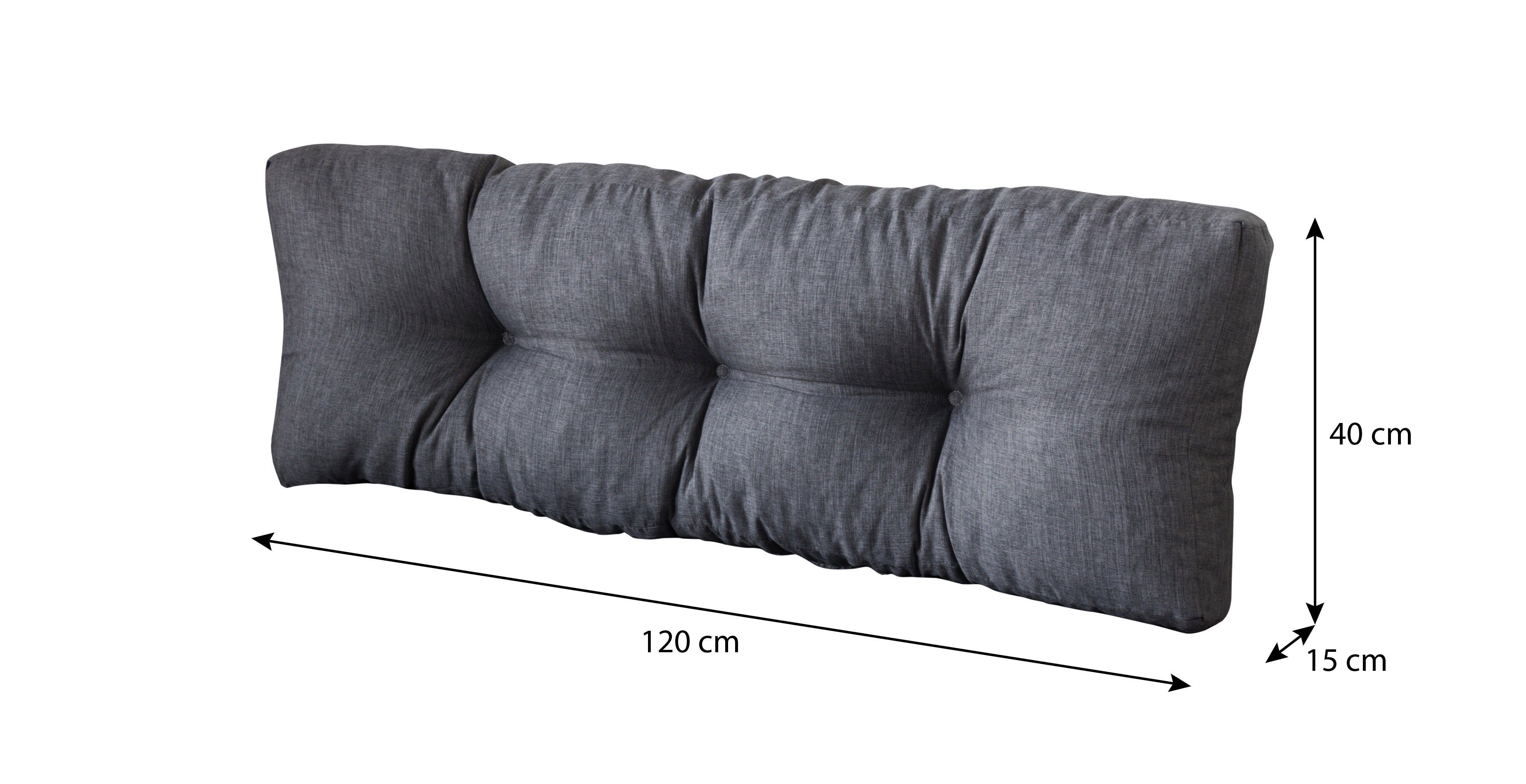 sunnypillow Rückenkissen Palettenkissen gesteppt Rückenkissen 120 x 40 x 15 cm, Anthrazit