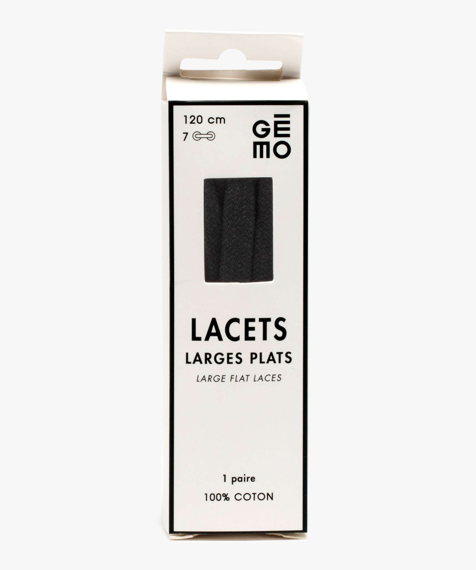 Lacets plats larges unis 120 cm noir | GEMO