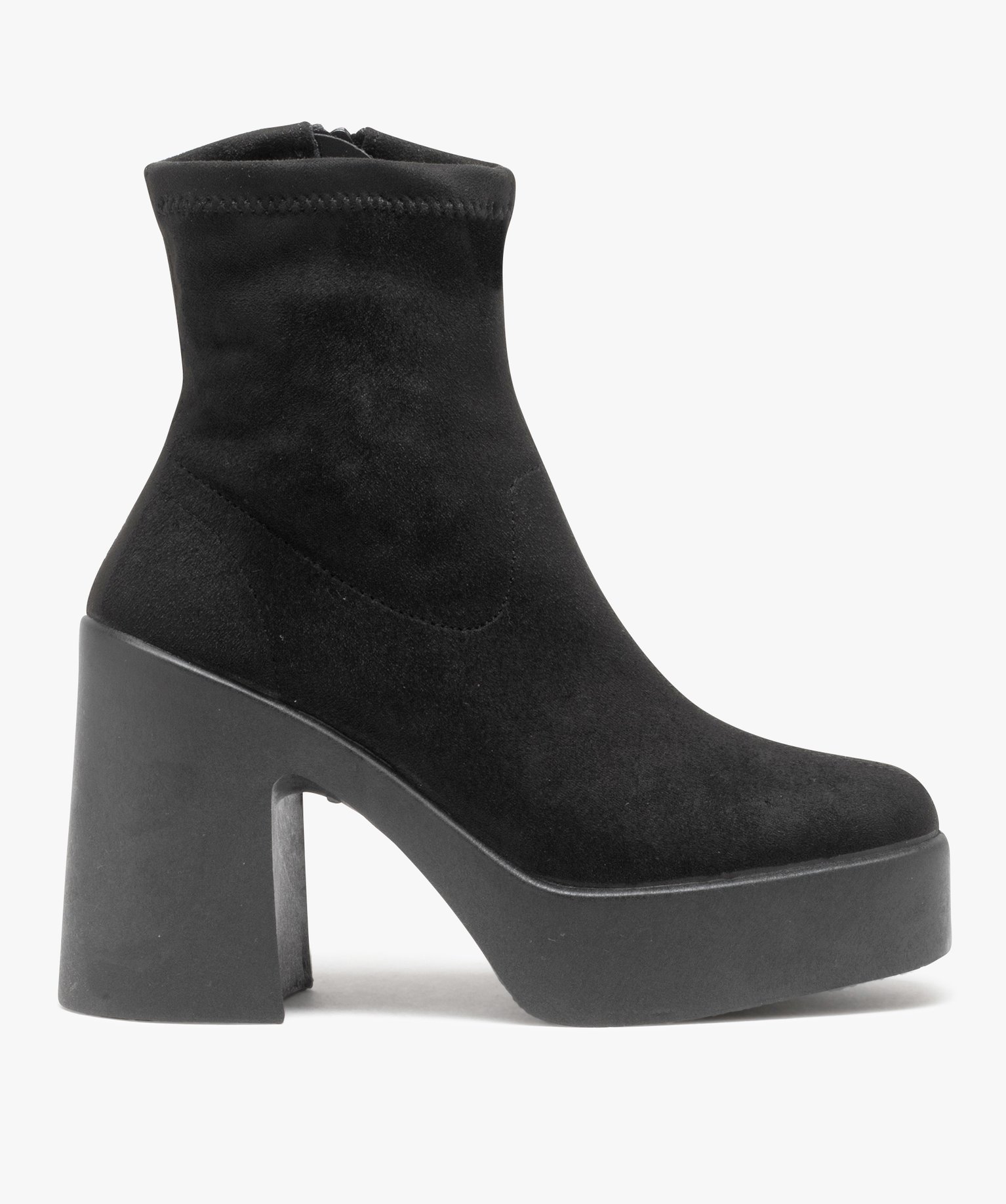 Boots femme à talon plateforme et bout carré dessus uni en... noir | GEMO