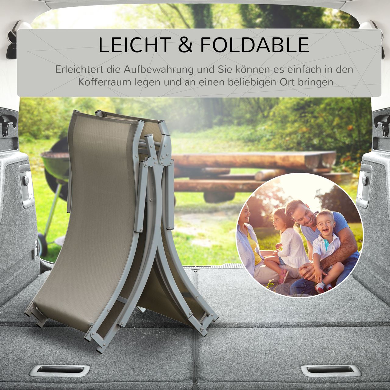 Outsunny 2er Set Sonnenliege Gartenliegen Stoffliege Relaxliege ergonomisch Aluminium Texteline Hellgrau 165 x 61 x 63 cm