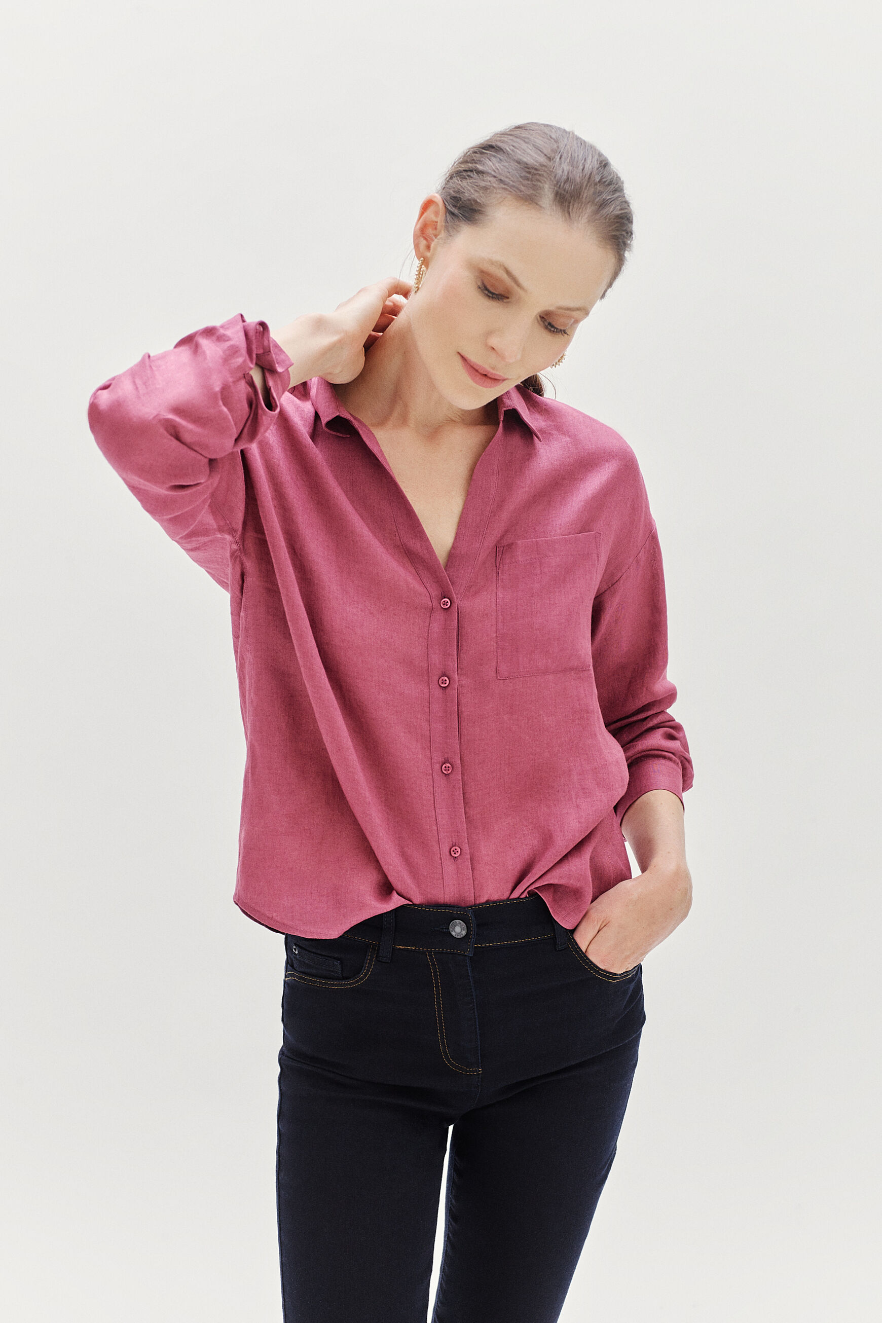chemisier florentine 100% lin rose femme