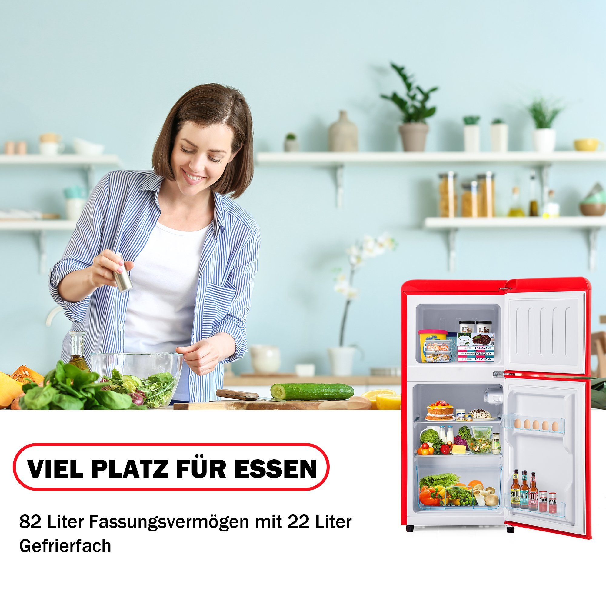 Merax Table Top Kühlschrank BCD-86, 87 cm hoch, 42 cm breit, Retro Gefrier/Kühl