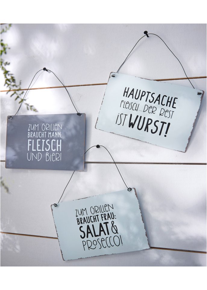 Deko-Objekt Schilder mit Grill-Sprüchen (3er Pack)