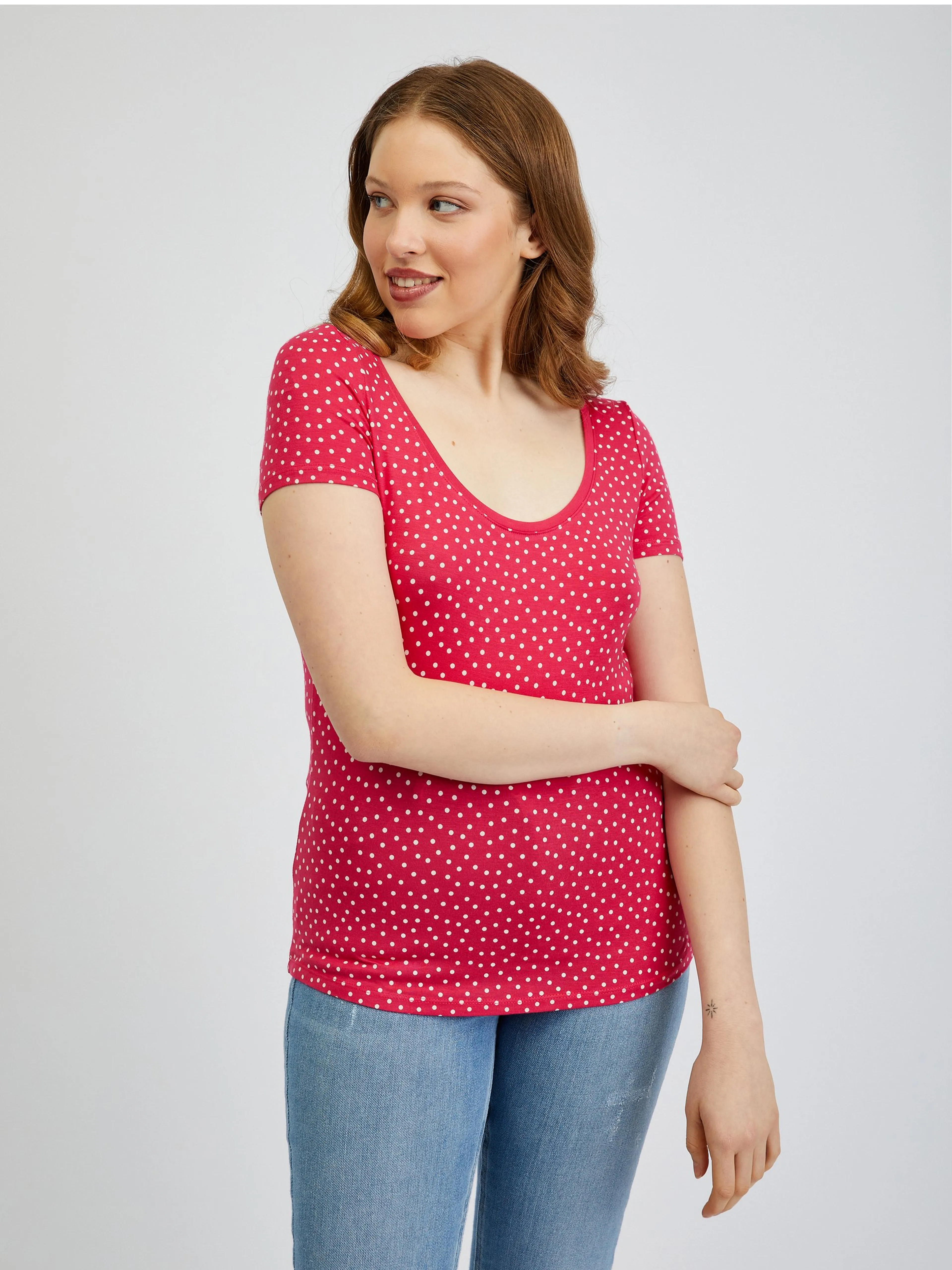 Dunkelrosa Damen-Polka-Dot-Shirt