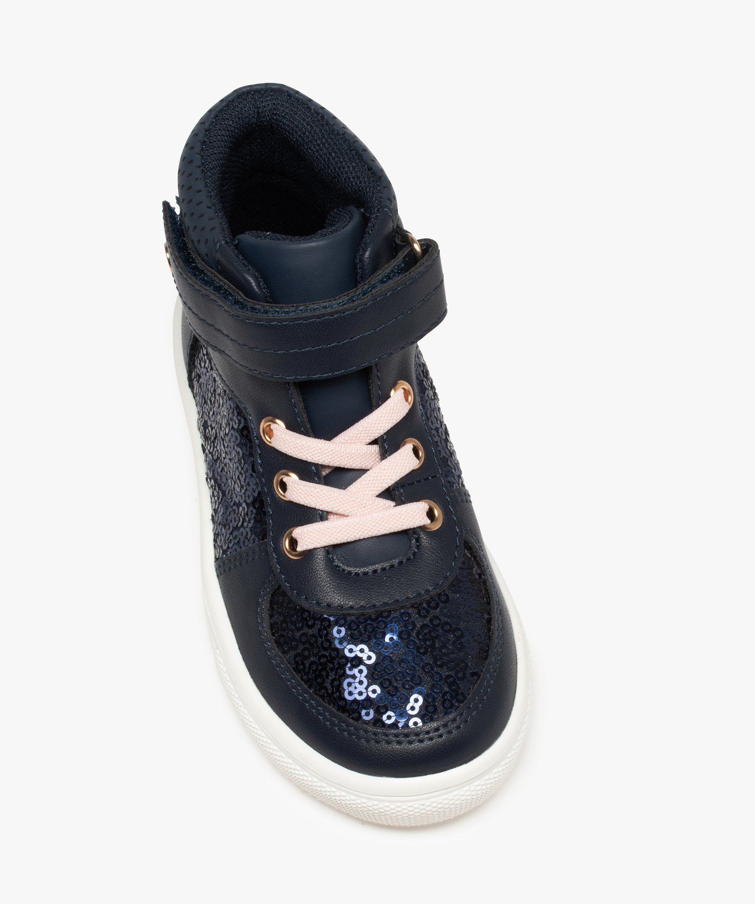 Baskets fille semi-montantes unies à sequins marine | GEMO