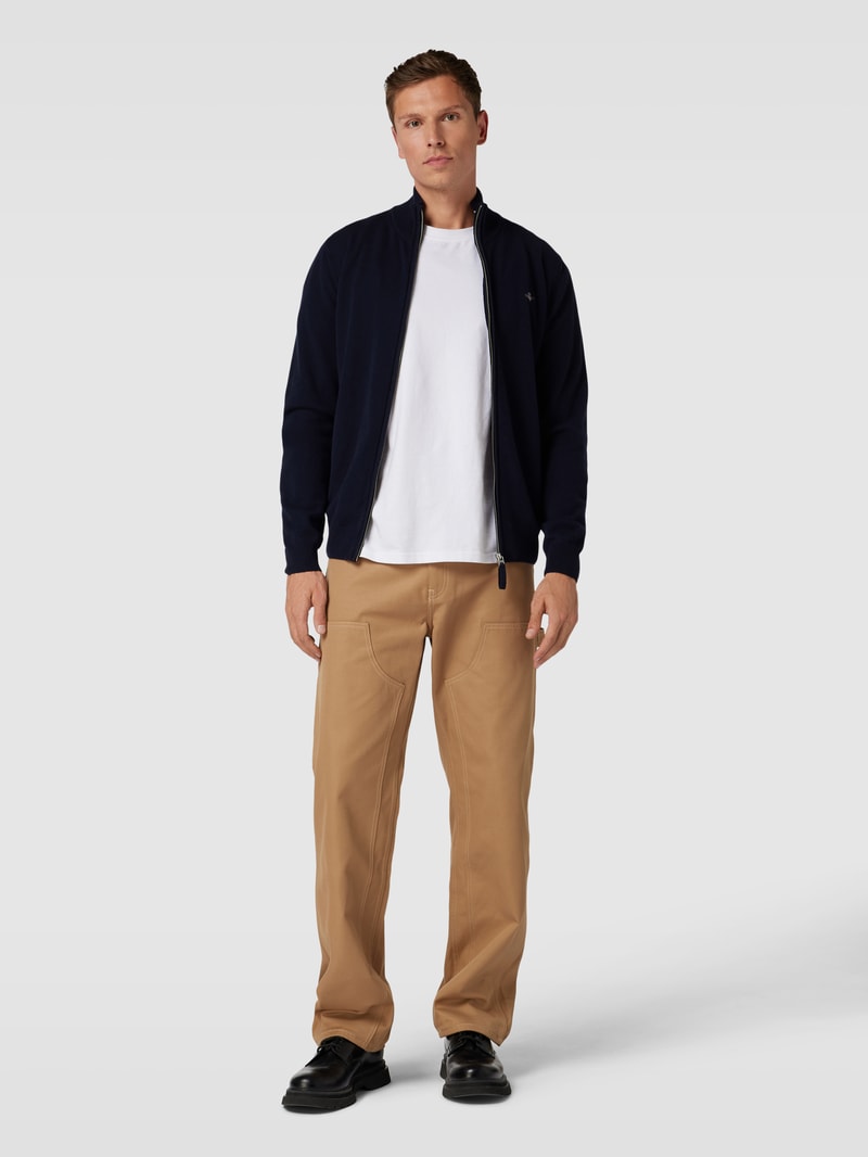 Strickjacke aus reiner Lammwolle mit Label-Stitching in marineblau