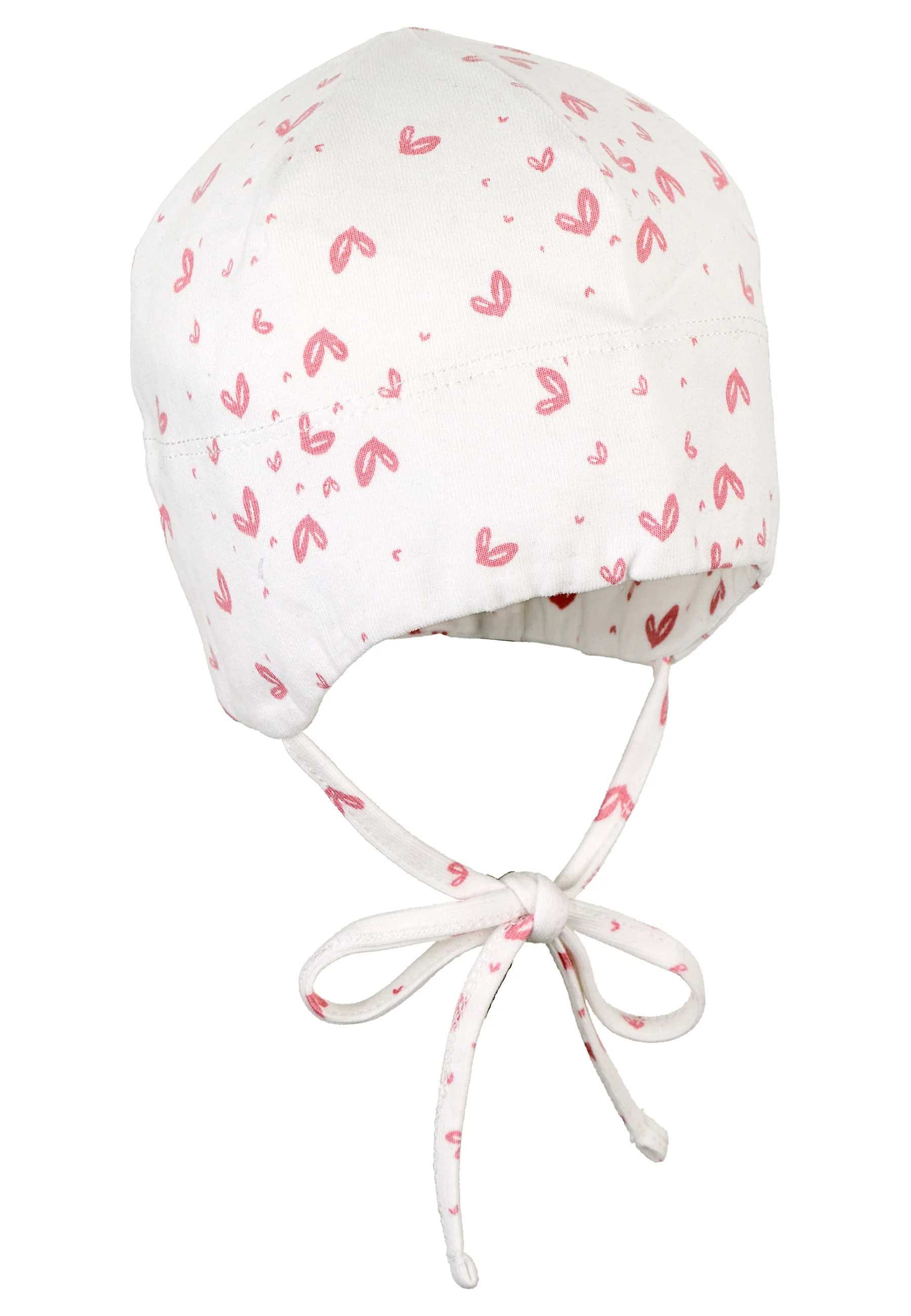 GOTS Beanie mit Herzen Print und Bindeband, Ecru