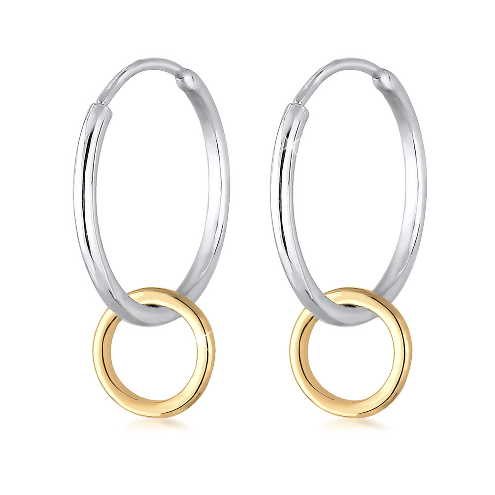 Elli Elli Boucles d'Oreilles Hänger Kreis Geo Look Basic Bi-Color 925 Silber Boucles d'oreilles