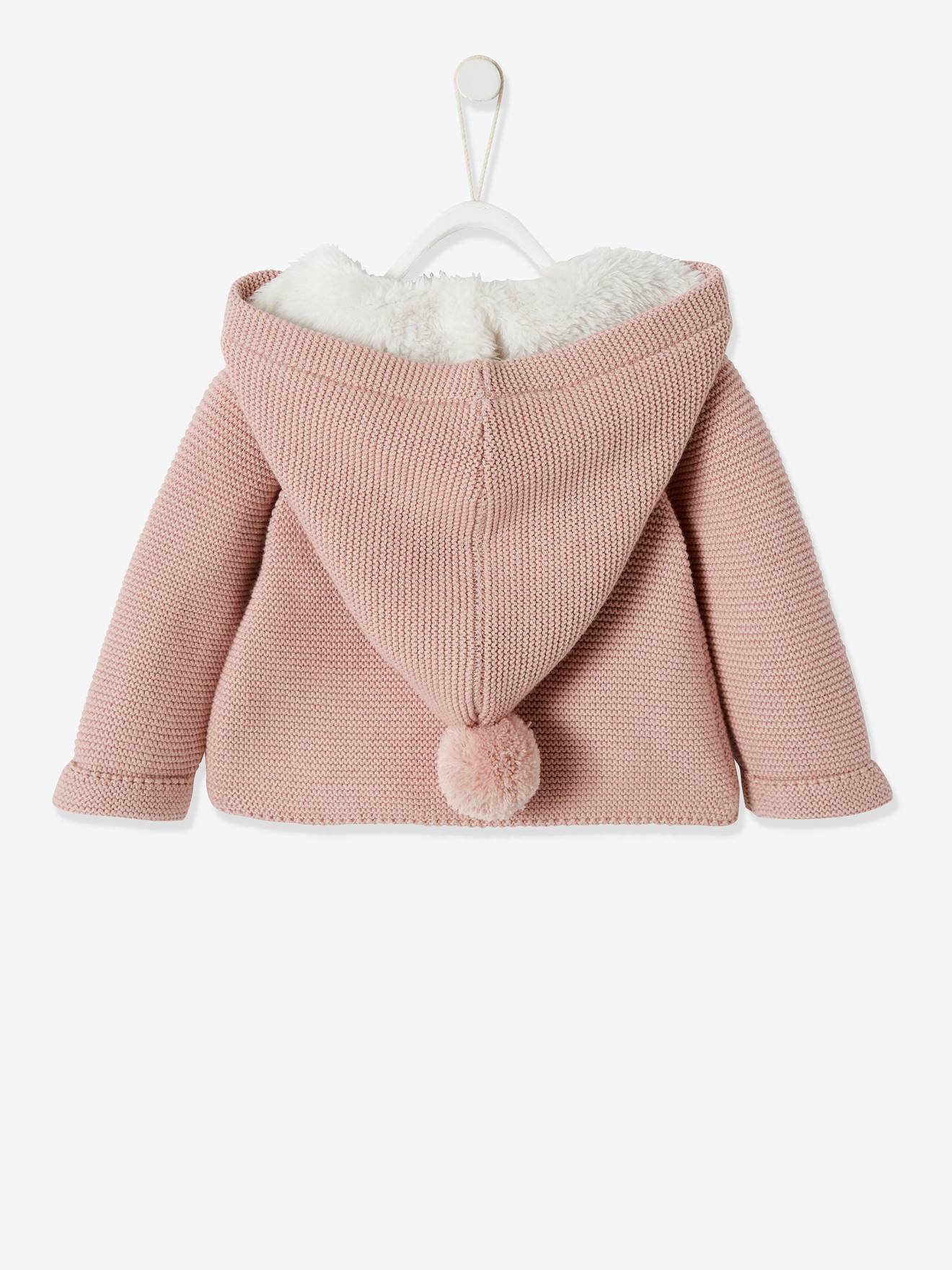 Vertbaudet Baby Strickjacke, gefütterte Kapuze - grau meliert