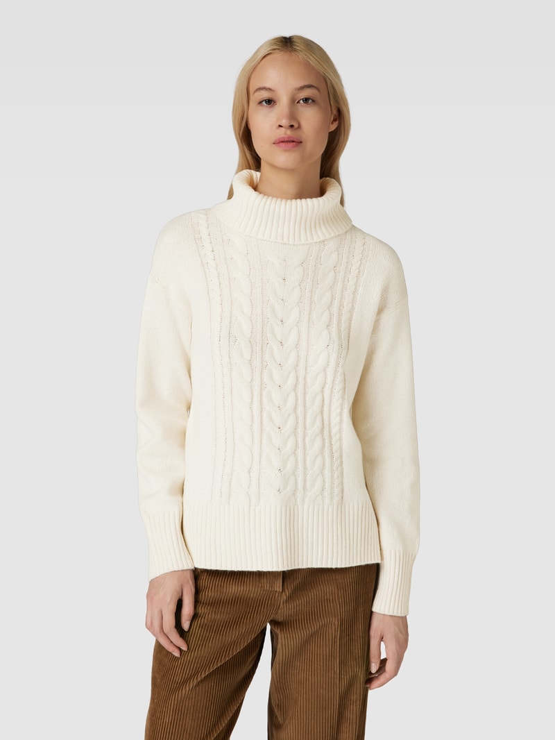 Strickpullover mit Zopfmuster in beige