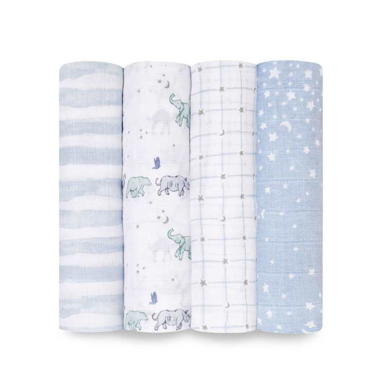 Lot de 4 langes rising star animaux bleu Aden et Anais