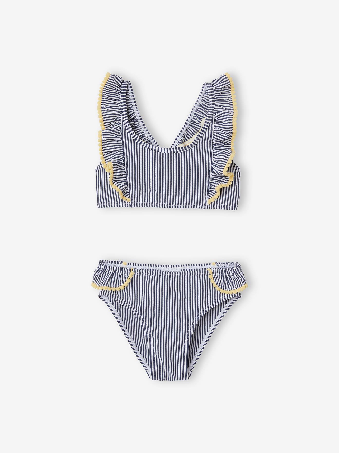 Maillot de bain 2 pièces rayé fille marine rayé