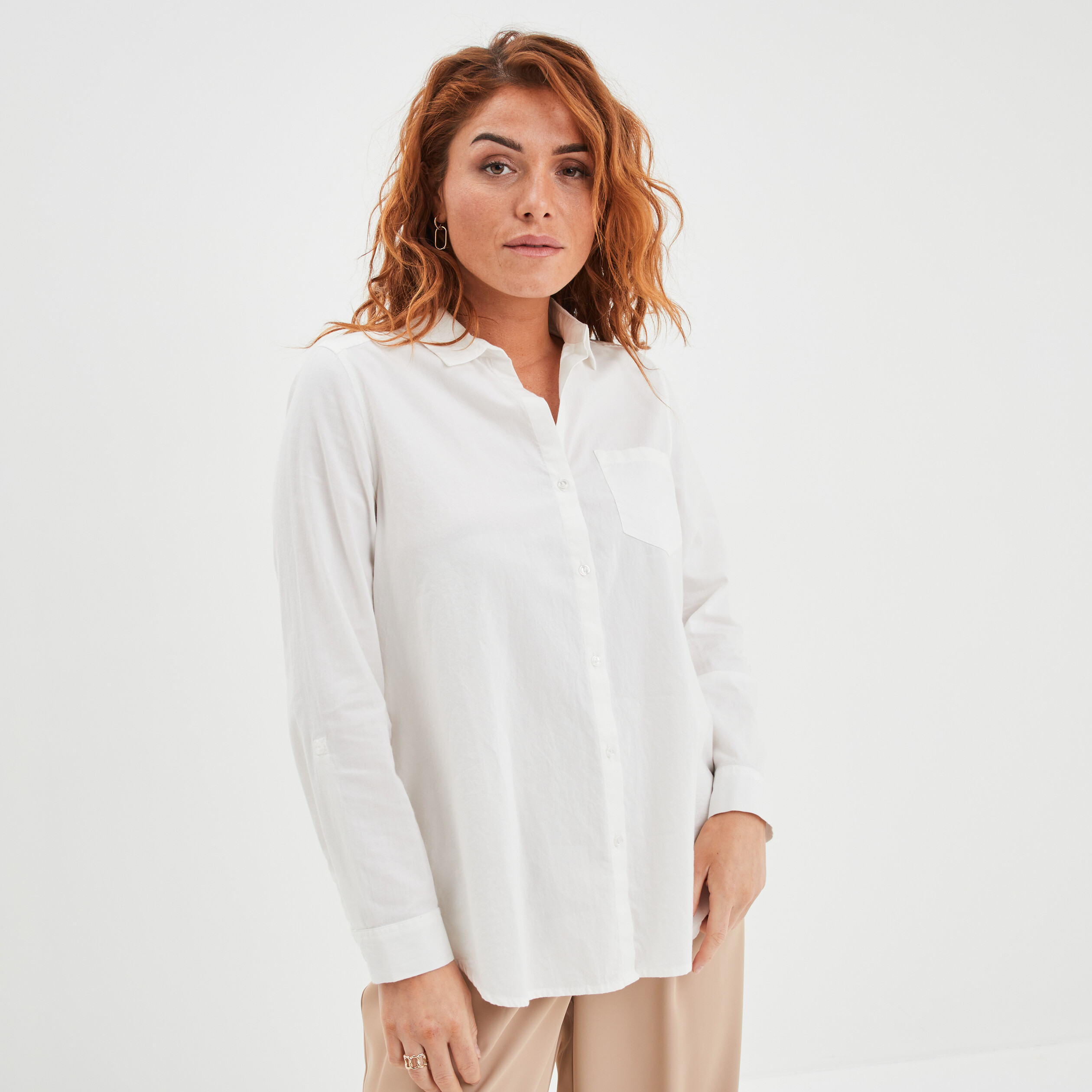 Chemise manches longues en coton blanc femme | La Halle