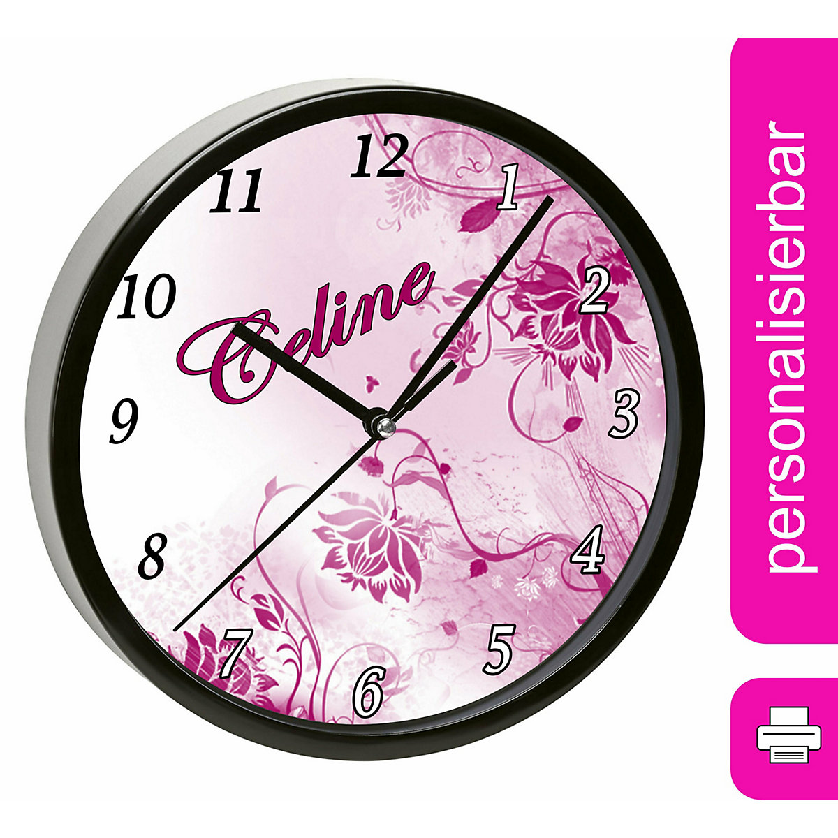 Kinder Wanduhr personalisiert mit Name Blumenranke Brombeere