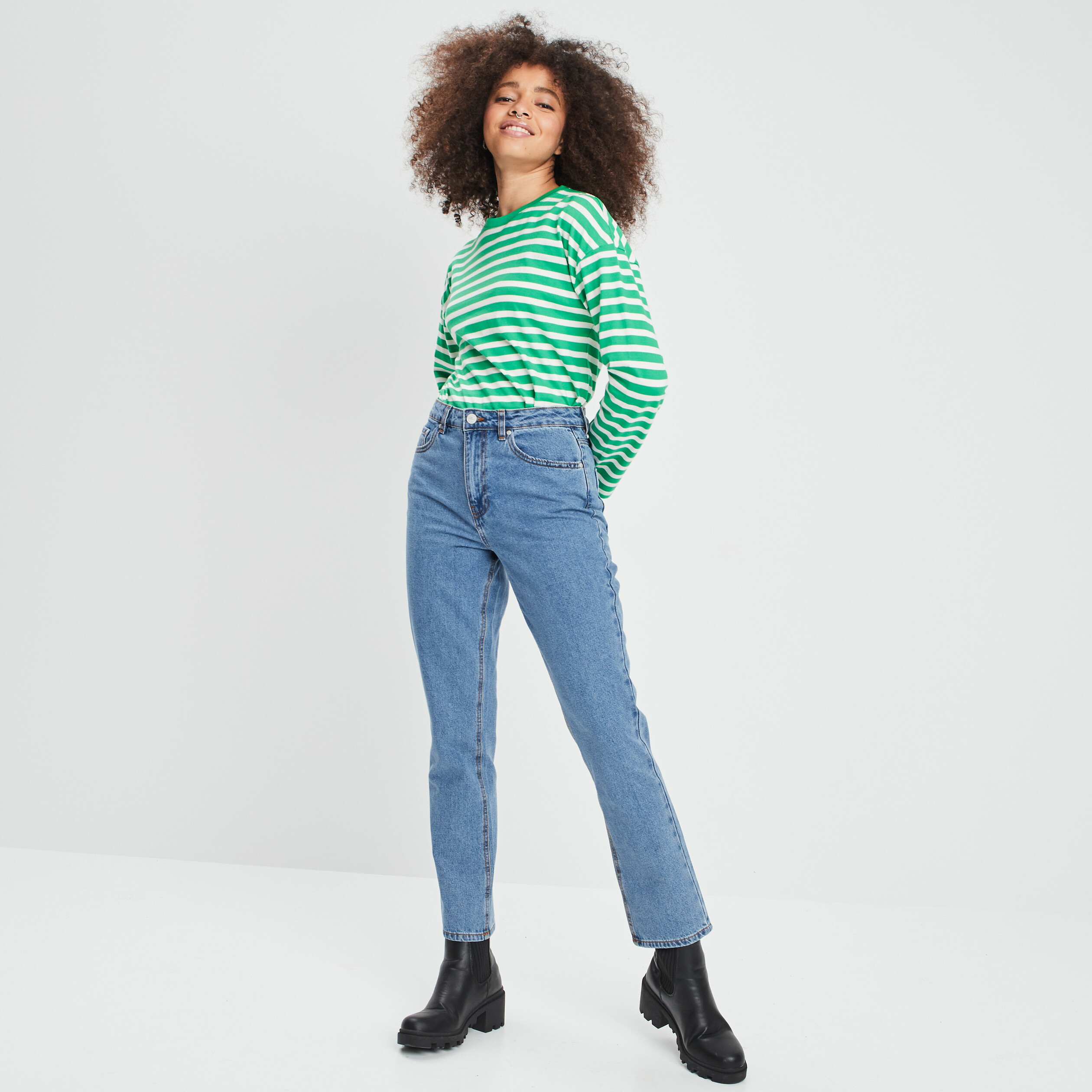 Jeans straight taille haute denim double stone femme | La Halle