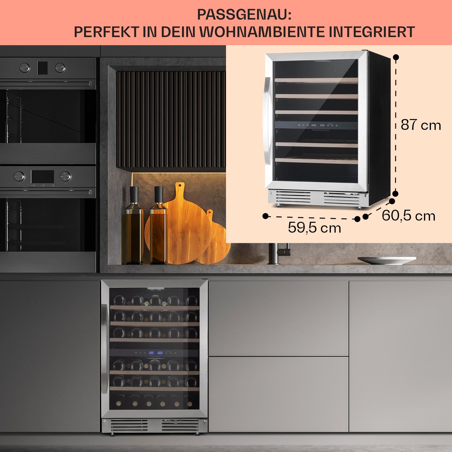 Klarstein Weinkühlschrank Vinovilla 50 duo, für 51 Standardflaschen á 0,75l,Wein Flaschenkühlschrank Weintemperierschrank Weinschrank Kühlschrank