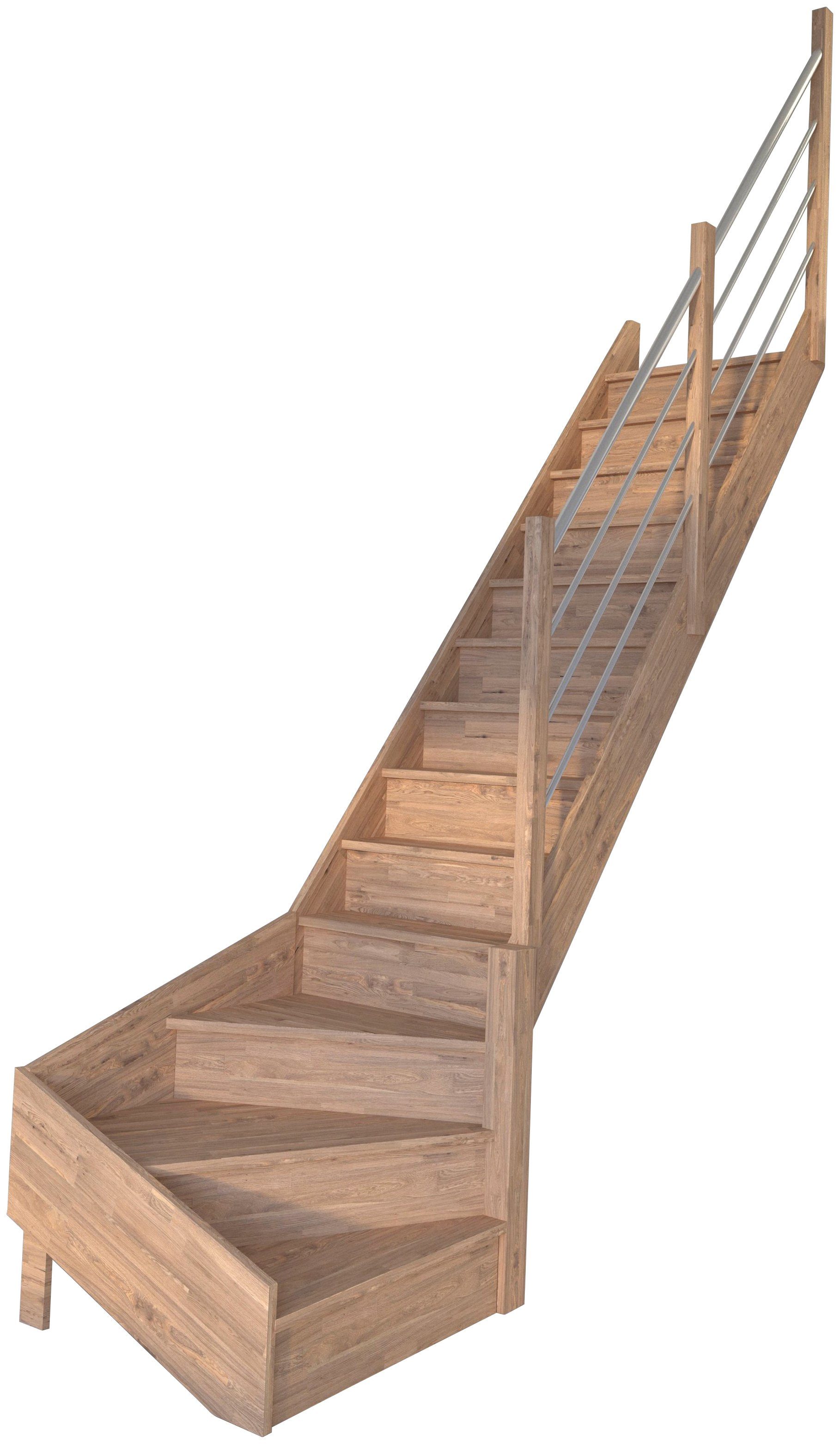Starwood Raumspartreppe Massivholz Rhodos, Holz-Edelstahl, für Geschosshöhen bis 300 cm, Stufen geschlossen, gewendelt Rechts, Durchgehende Wangenteile