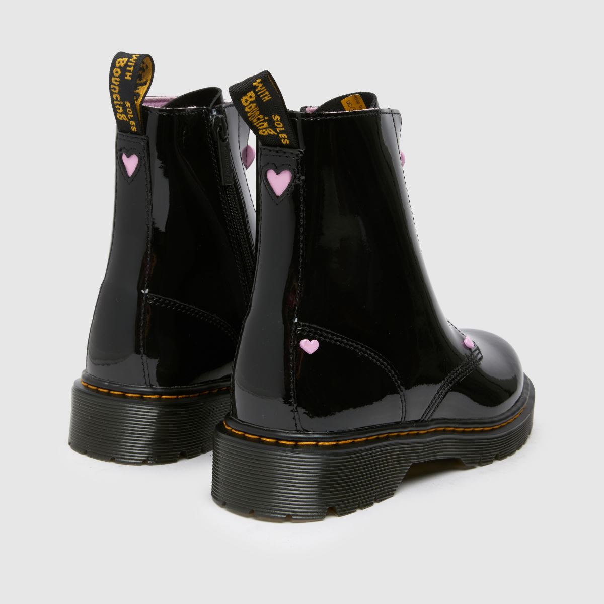 Dr. Martens fekete és rózsaszín Bex Heart Zip Lány Ifjúsági Csizma