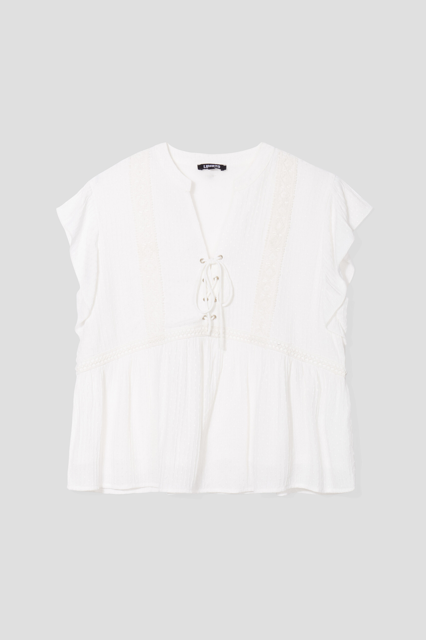Blouse col en V à laçage Liberto blanc femme | La Halle