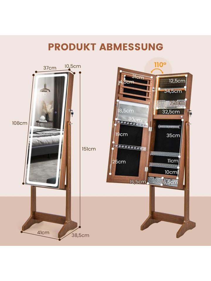 COSTWAY Schmuckschrank mit LED in Braun günstig kaufen onesize