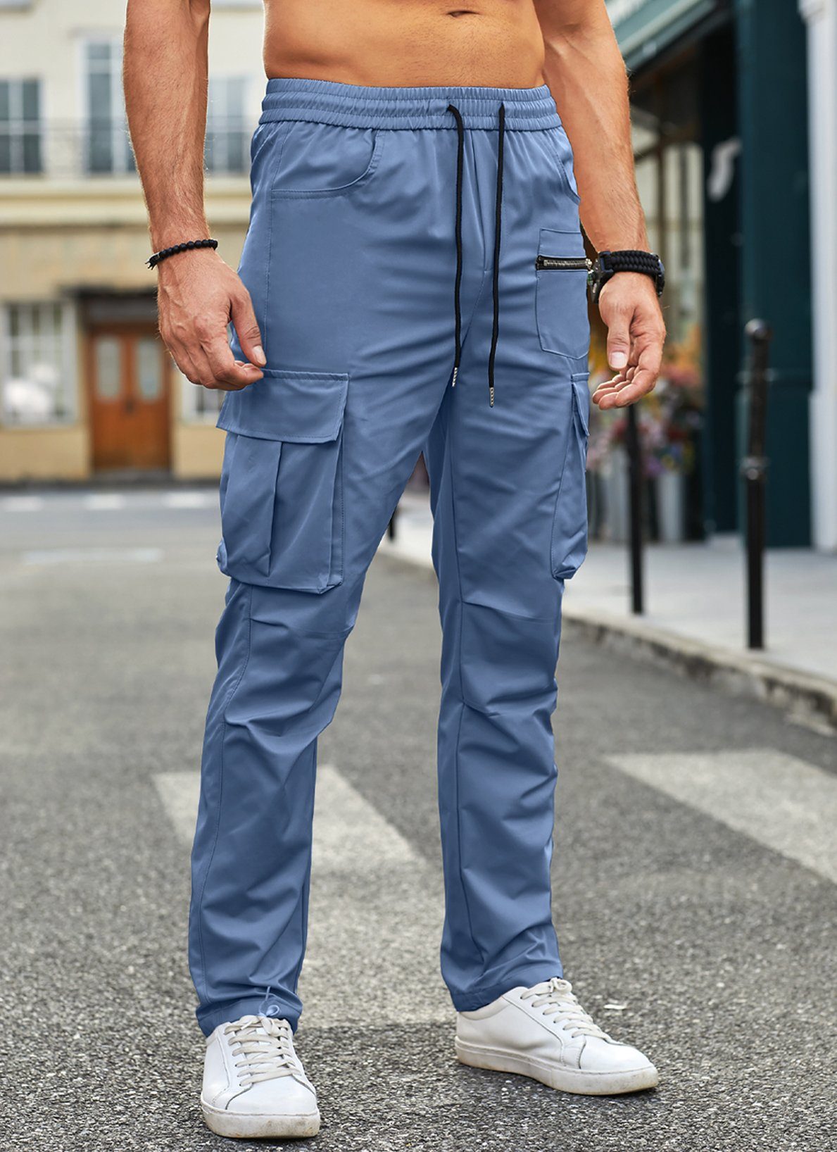 JMIERR Cargohose Herren Cargo Hose Lang Einfarbig Freizeithose Männer Loose Fit S-XXL (Baumwolle)