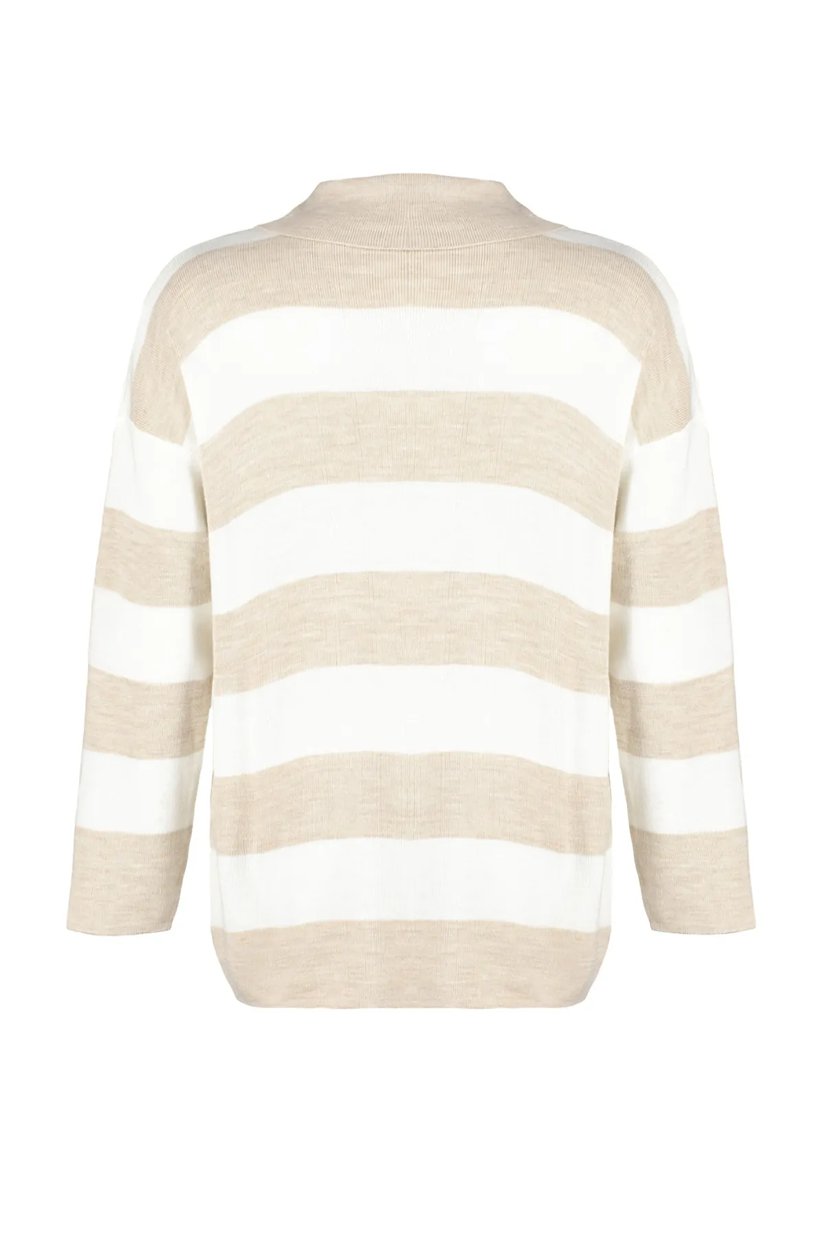 Trendyol Modest  Gestreifter Strickpullover mit Polokragen in Steinoptik TCTAW23KZ00039