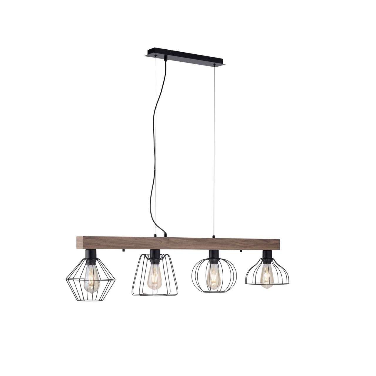 JUST LIGHT LeuchtenDirekt Pendelleuchte KASKA, Holzdekor, 4xE27 max. 40 W, Innenleuchte, IP20