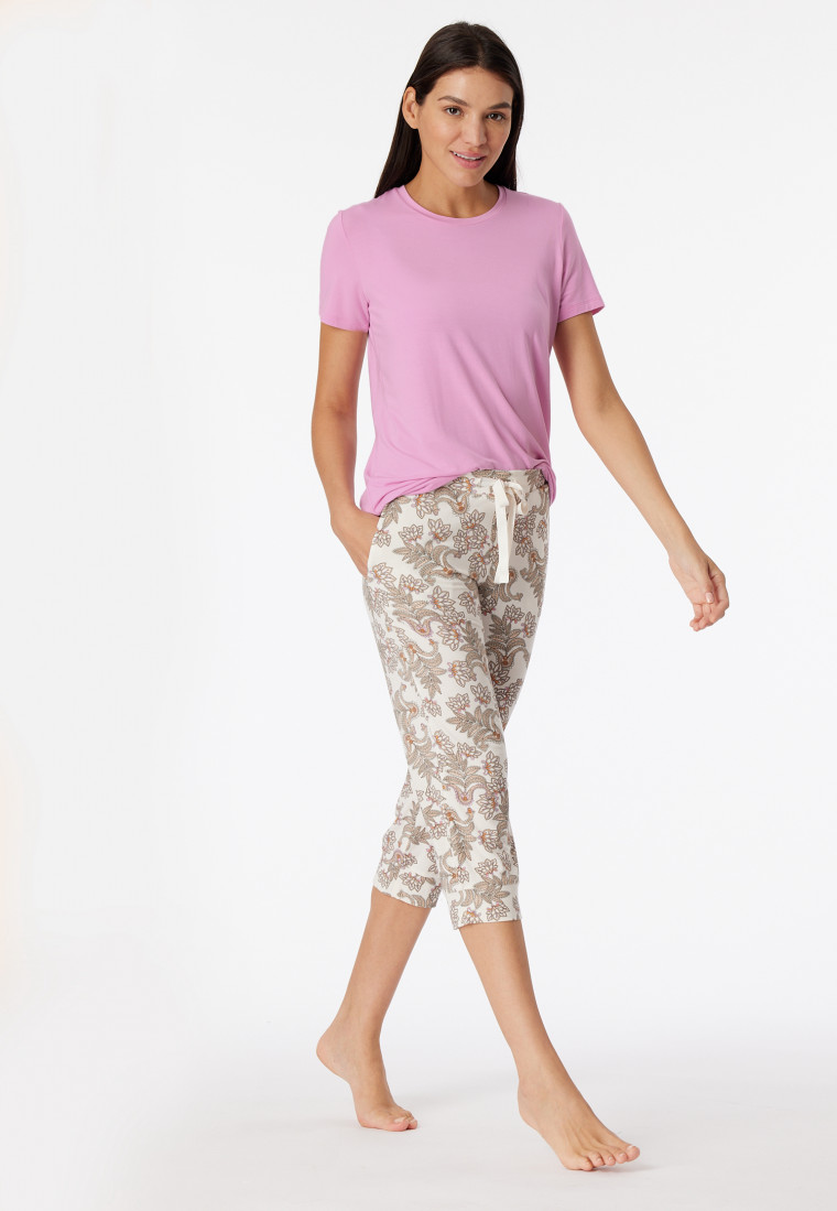 Loungehose 3/4-lang Modal Paisley creme - Mix+Relax