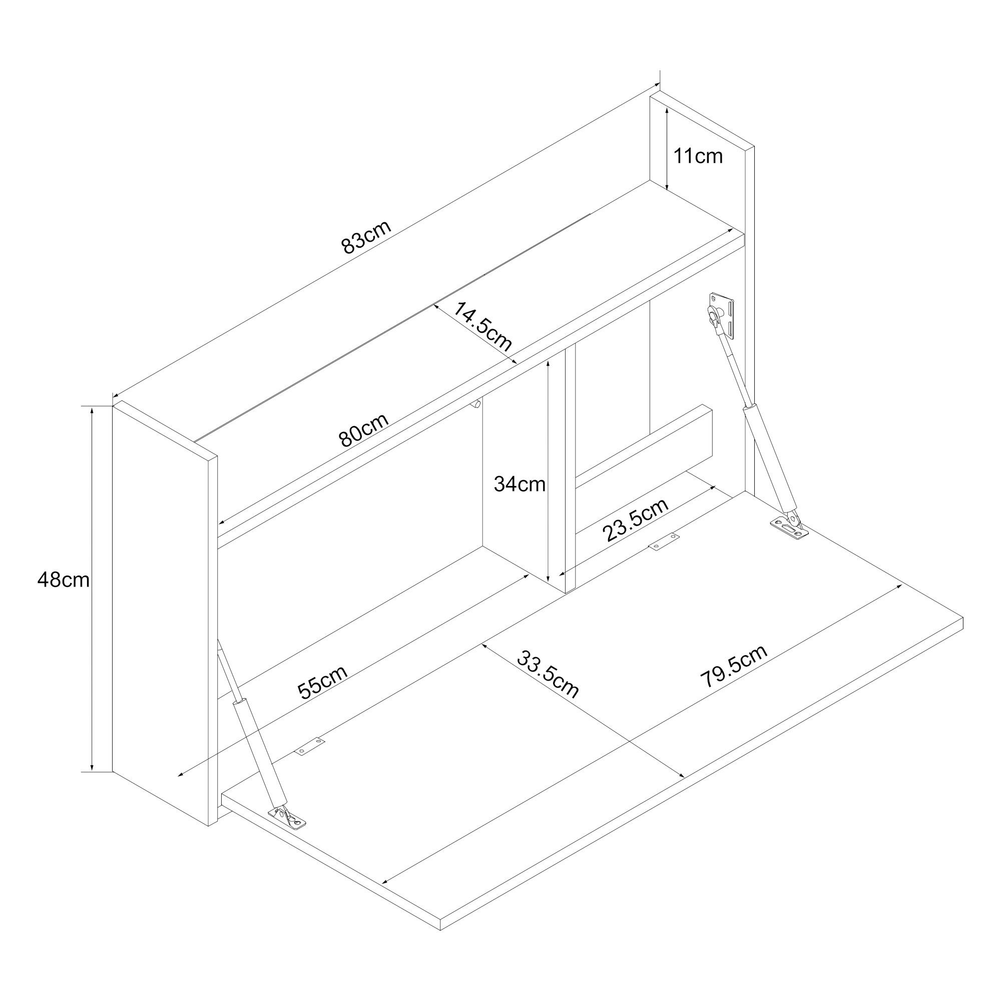 en.casa Klapptisch, Rautalampi mit 2 Fächern 83x48x14,5 cm Eiche-Optik