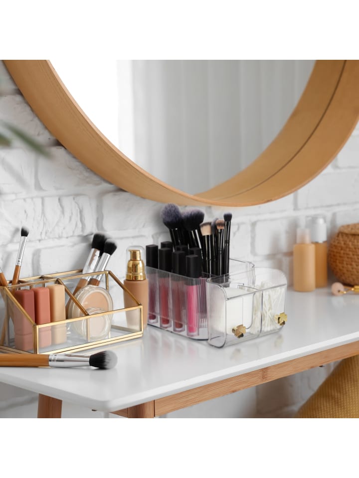 relaxdays Kosmetik Organizer in Transparent/ Gold - (B)24 x (H)10 x (T)12,5 cm günstig kaufen onesize