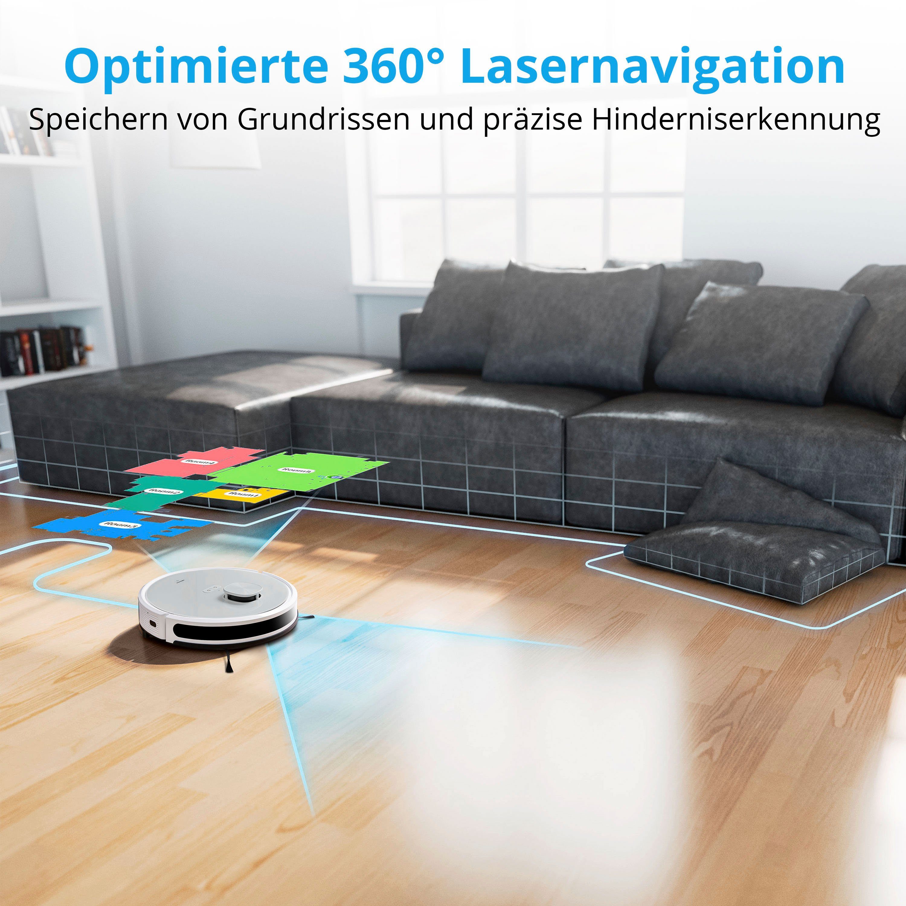 Medion® Nass-Trocken-Saugroboter Saug- und Wischroboter mit Absaugstation (X21 SW), App Steuerung und automatische Entleerung