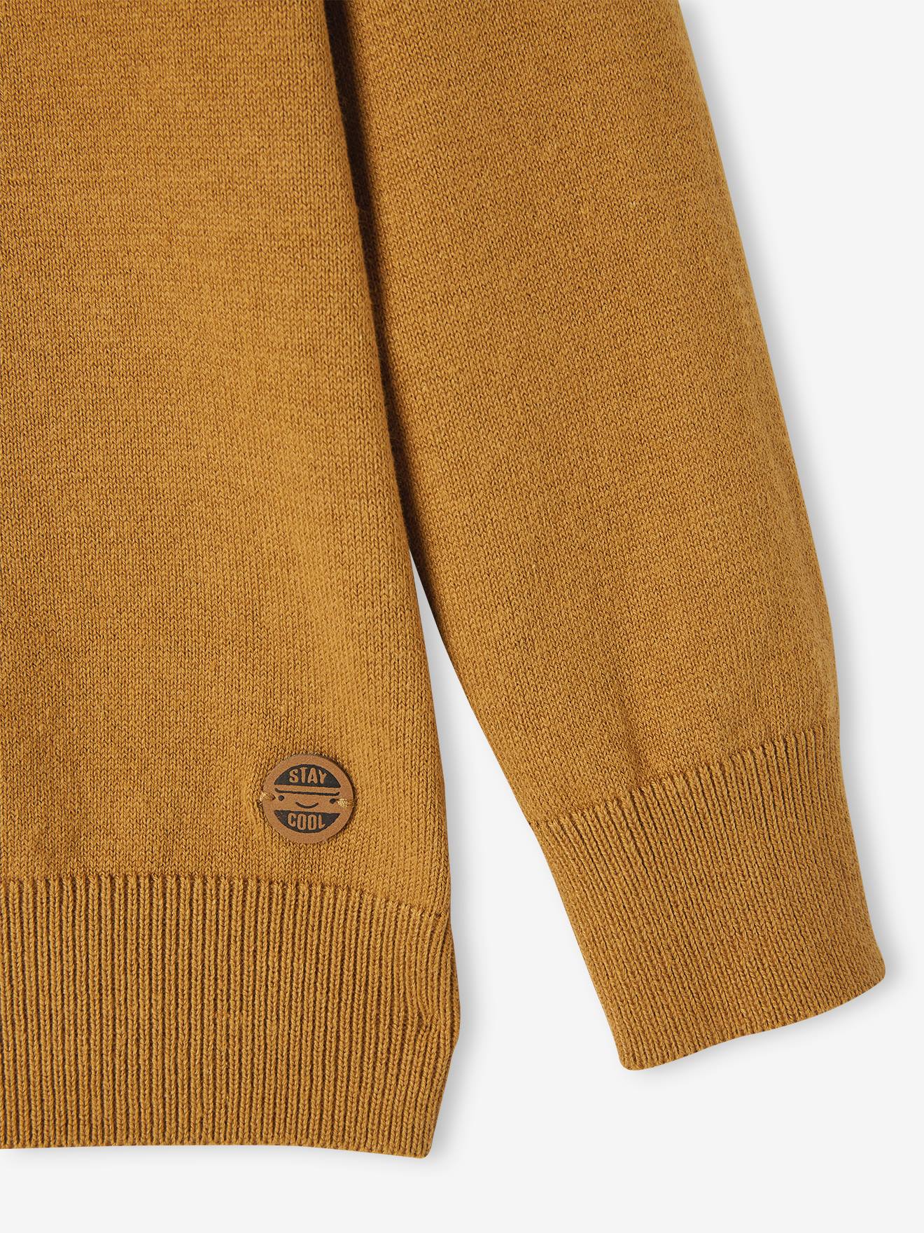 Pull couleur col rond Basics garçon moutarde